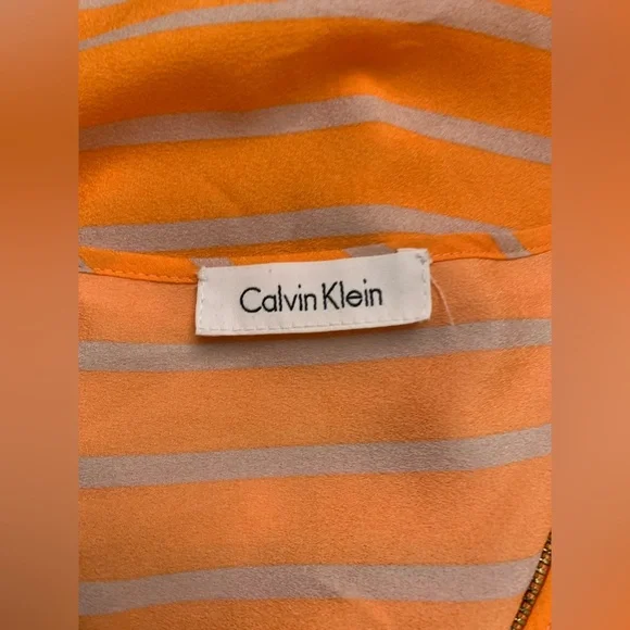 Calvin Klein Orange and Gray Striped V-Neck Top - Picture 7 of 7